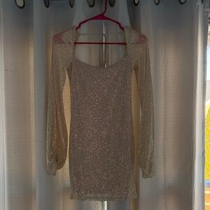Cream and Gold Sequence Mini Dress
